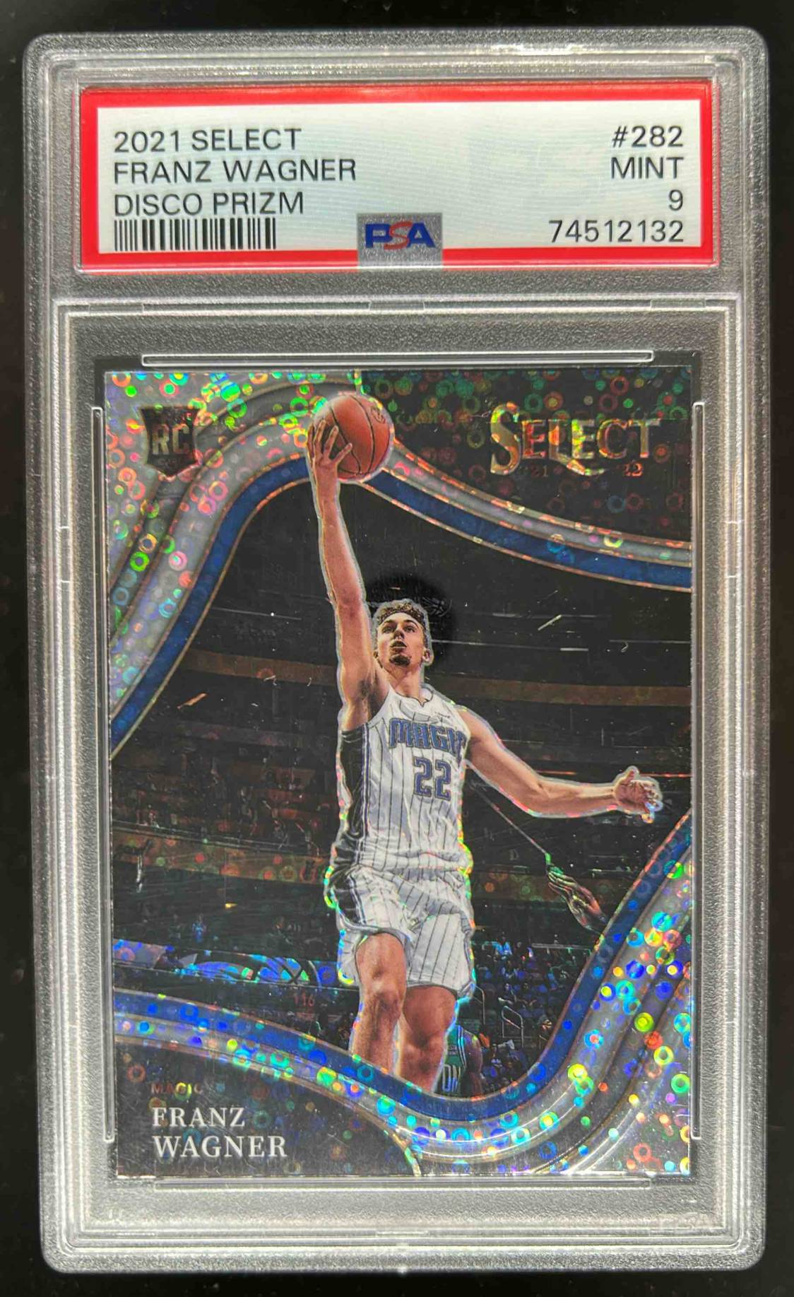Card image for 2021-22 Panini Select Franz Wagner Disco Prizms #282 RC Courtside PSA 9 Rookie