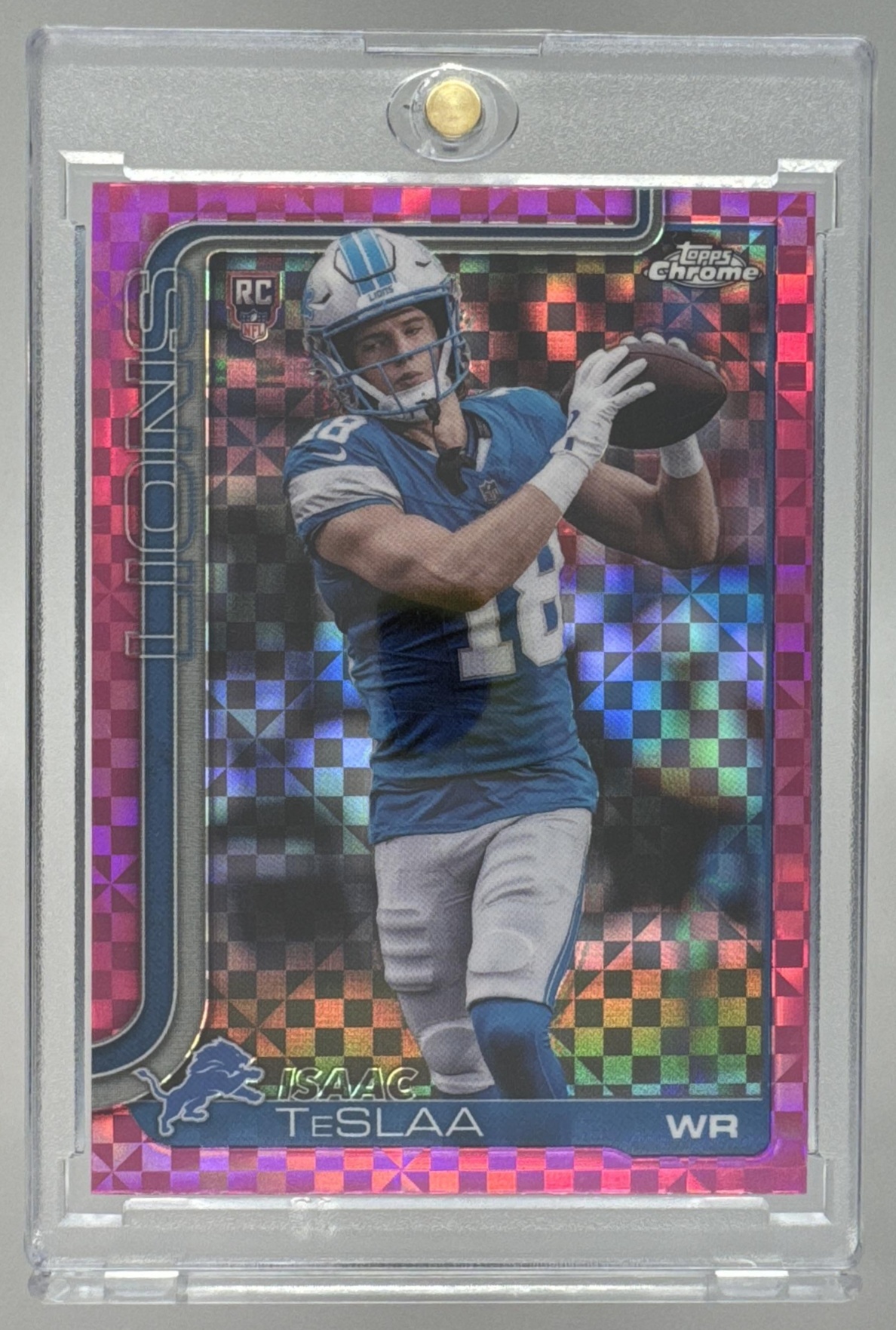 Card image for 2025 Topps Football Chrome Isaac TeSlaa Rookie #320 RC Detroit Lions