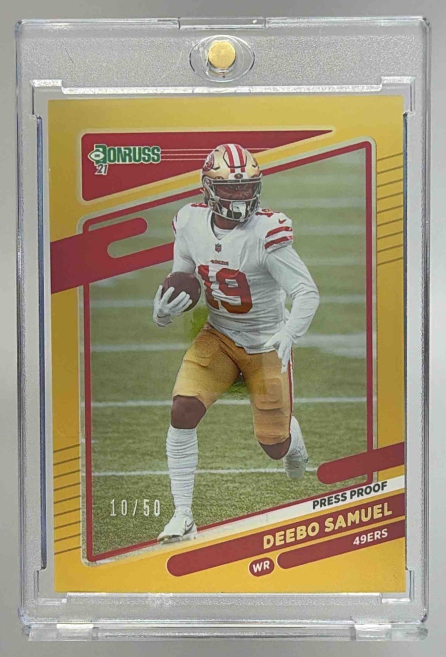 Card image for 2021 Panini Donruss Deebo Samuel Press Proof Gold /50 #55 49ers