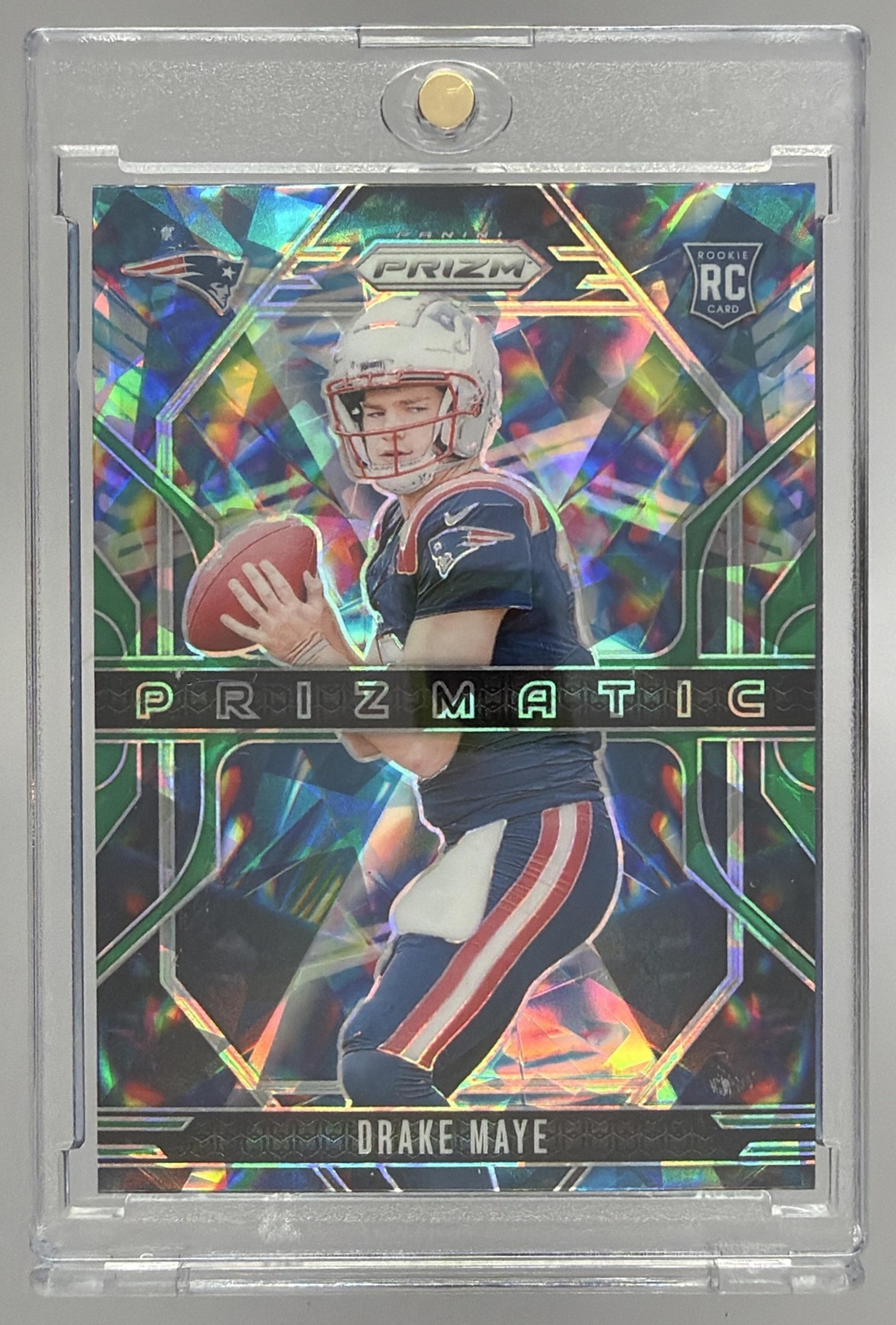Card image for 2024 Panini Prizm Drake Maye Prizmatic Silver #2 RC Patriots