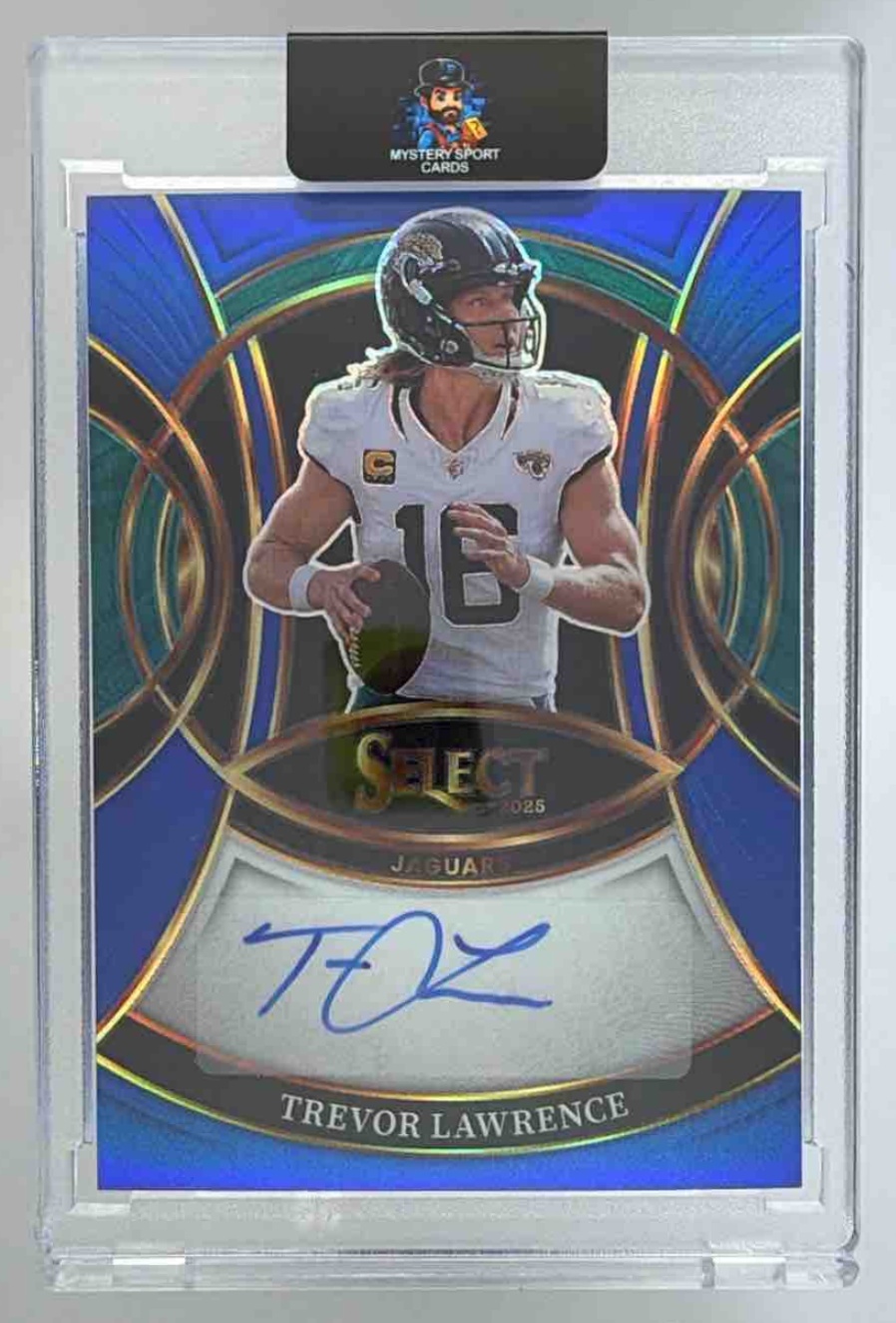 Card image for 2025 Panini Select Trevor Lawrence Signatures Blue Prizm /149 #SP-TLE Auto Jaguars