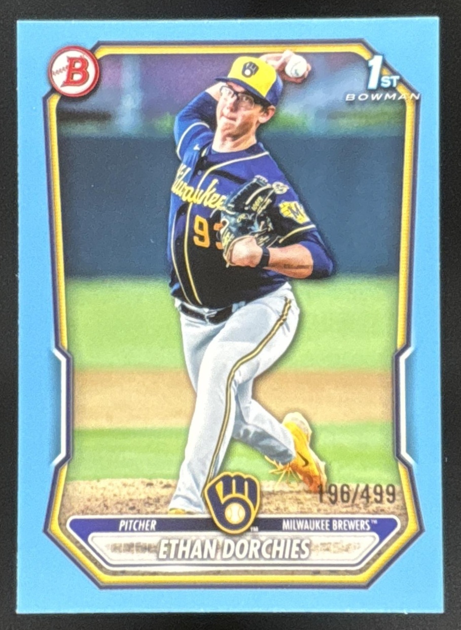 Card image for Ethan Dorchies 2026 Bowman Sky Blue Border /499 Prospects Milwaukee Brewers