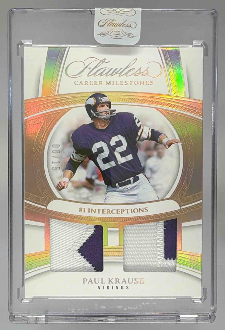 Card image for 2025 Panini Flawless Paul Krause Career Milestones /15 #5 Vikings