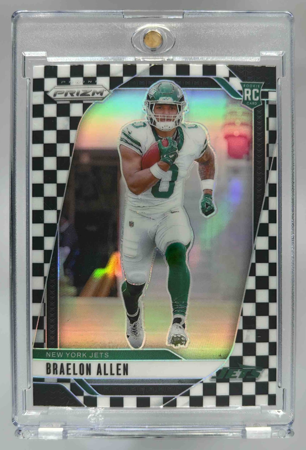 Card image for 2024 Panini Prizm Braelon Allen Black and White Checker #311 RC Jets