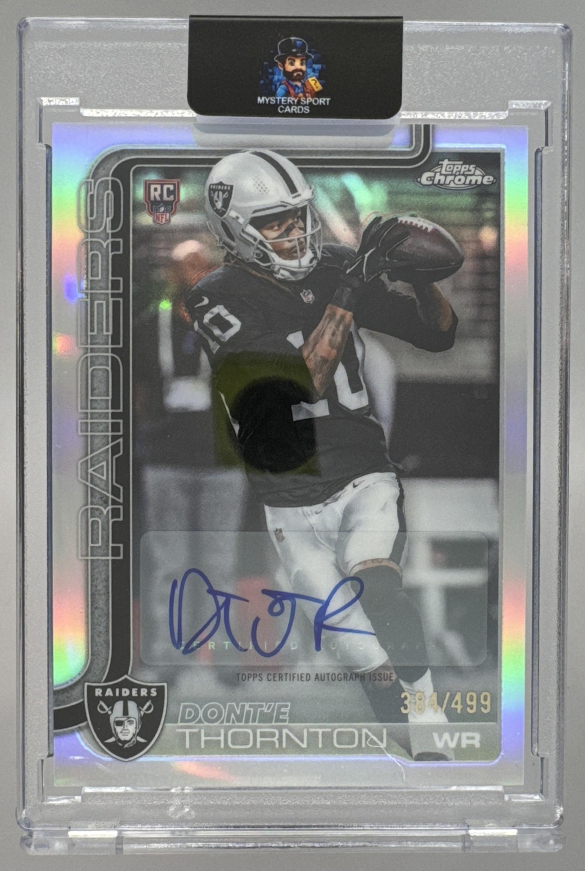 Card image for 2025 Topps Chrome Dont'e Thornton Jr. Rookie Auto Refractor /499 #RA-DTH RC Raiders
