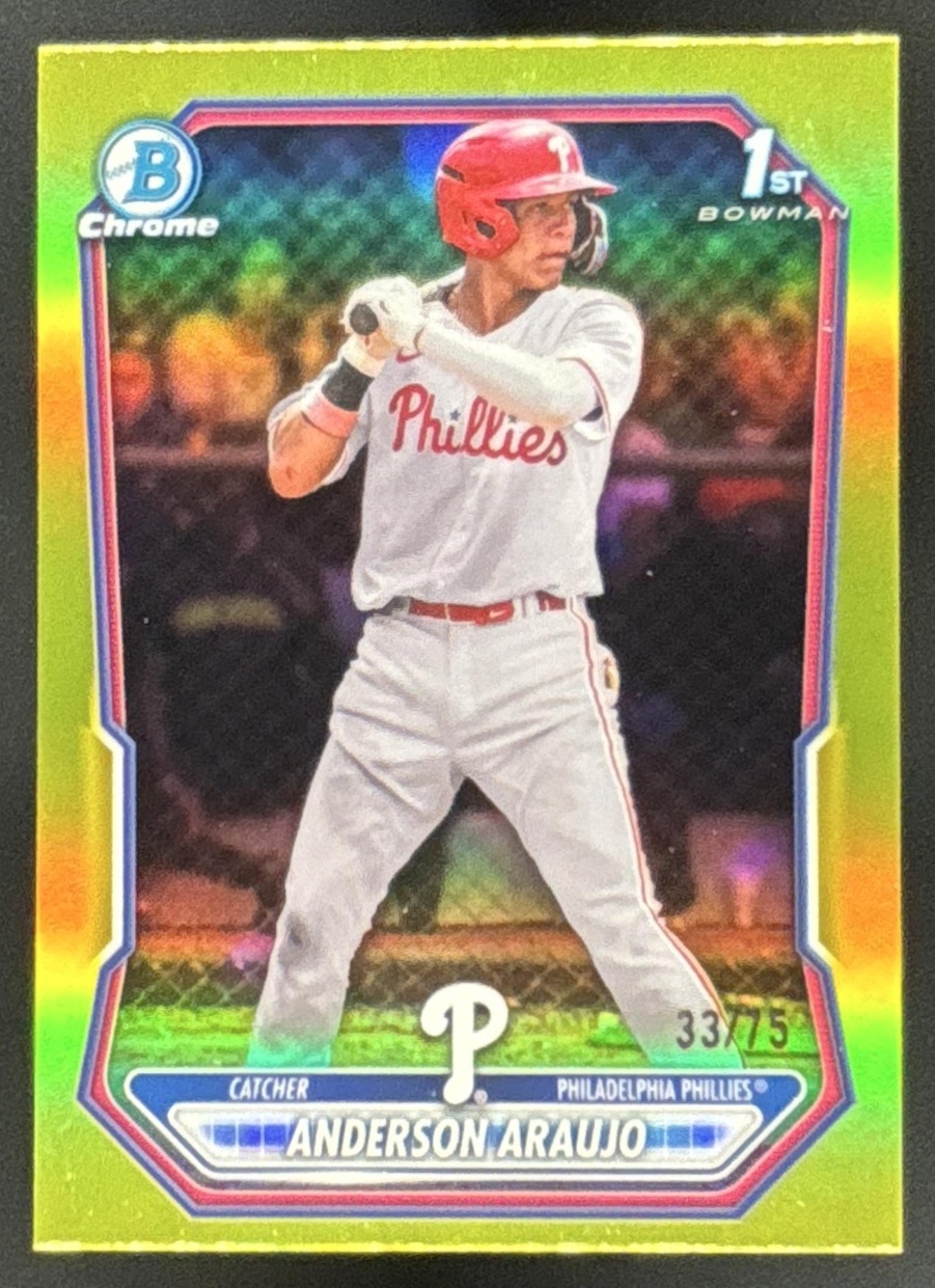 Card image for 2026 Bowman Anderson Araujo Chrome Yellow Refractor /75 1st Prospect