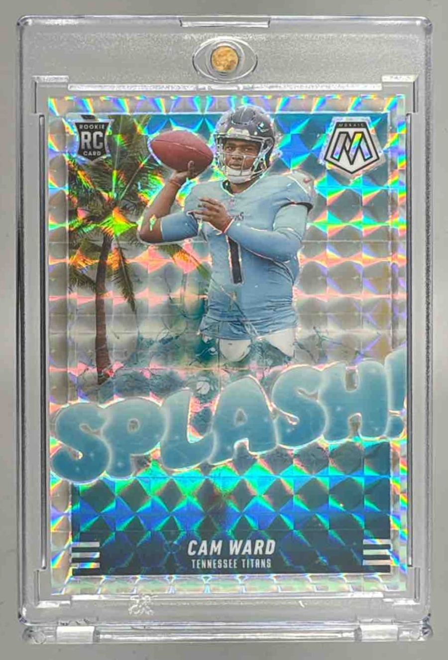 Card image for 2025 Panini Football Mosaic Cam Ward Splash #13 RC Tennessee Titans