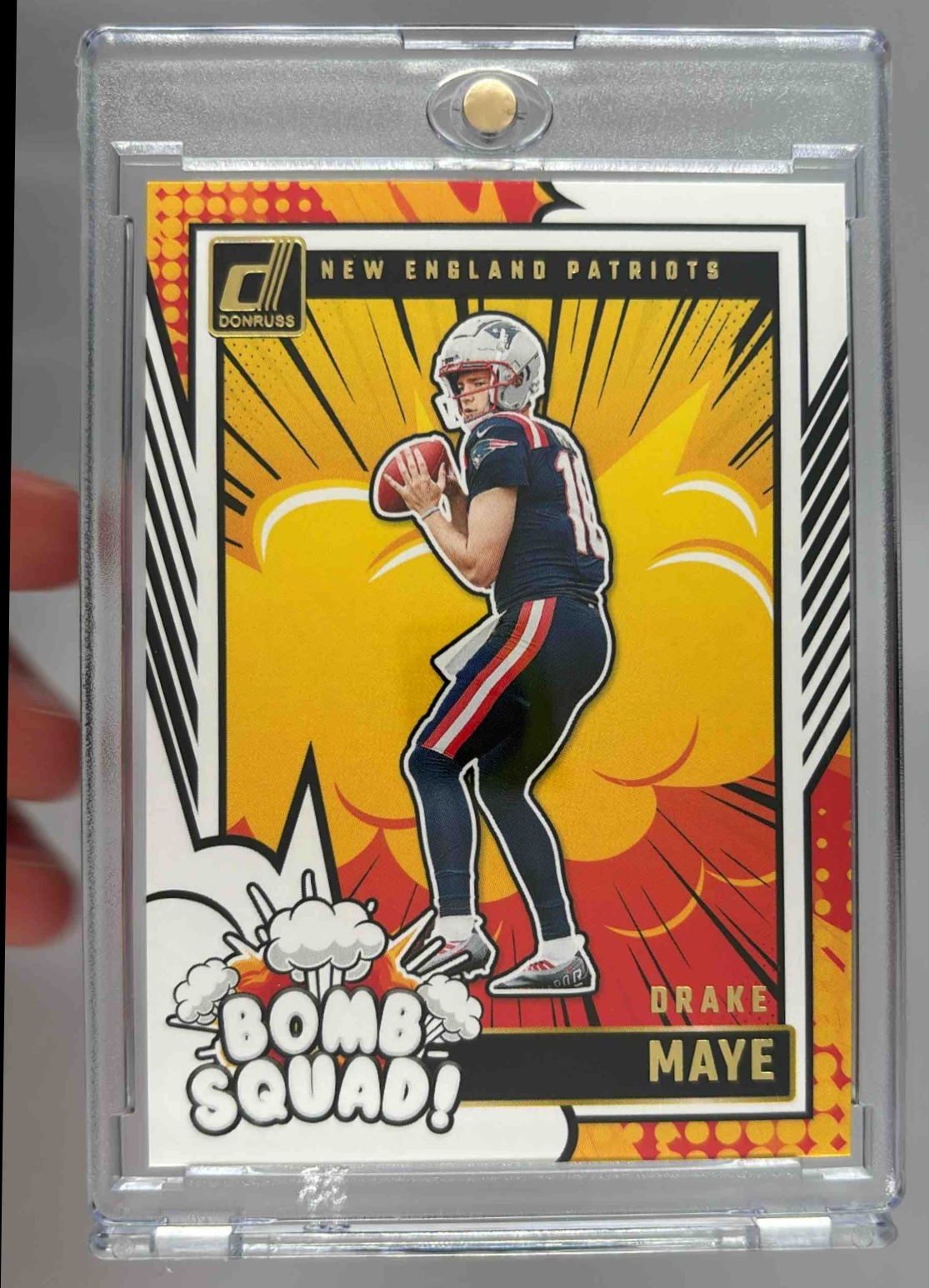 Card image for 2024 Panini Football Donruss Drake Maye Bomb Squad #28 RC New England Patriots