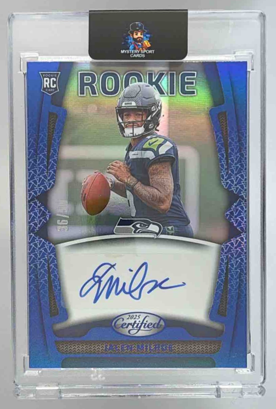 Card image for 2025 Panini Certified Jalen Milroe Rookie Signatures /125 #RSI-JME RC Auto Seahawks