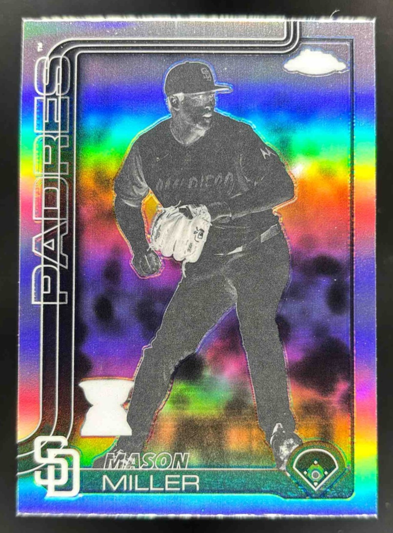 Card image for 2025 Topps Chrome Update Mason Miller Negative Refractor #USC195 Padres