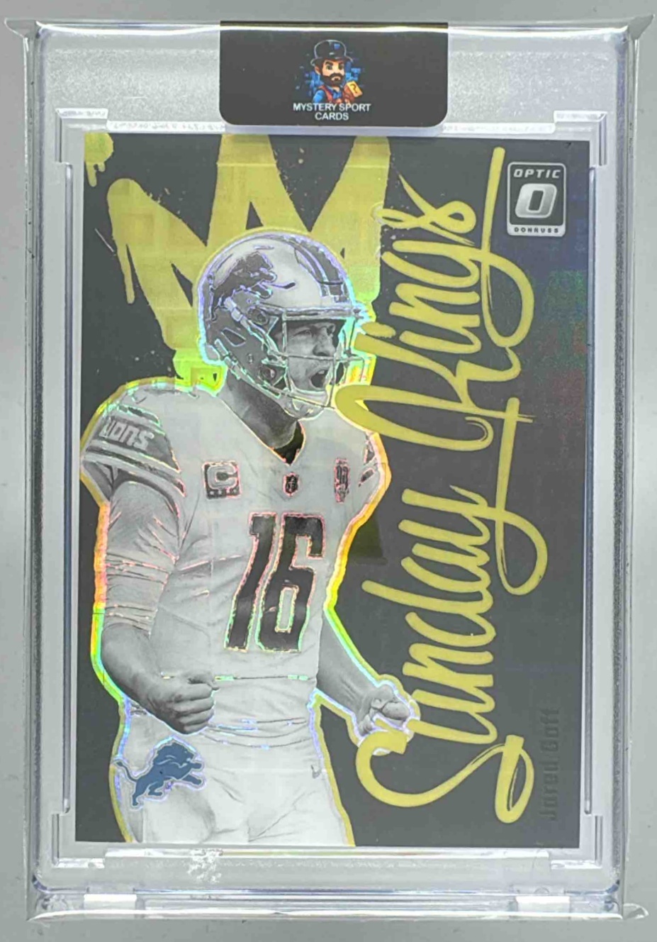 Card image for 2024 Panini Donruss Optic Jared Goff Sunday Kings Black Pandora /25 #23 Lions