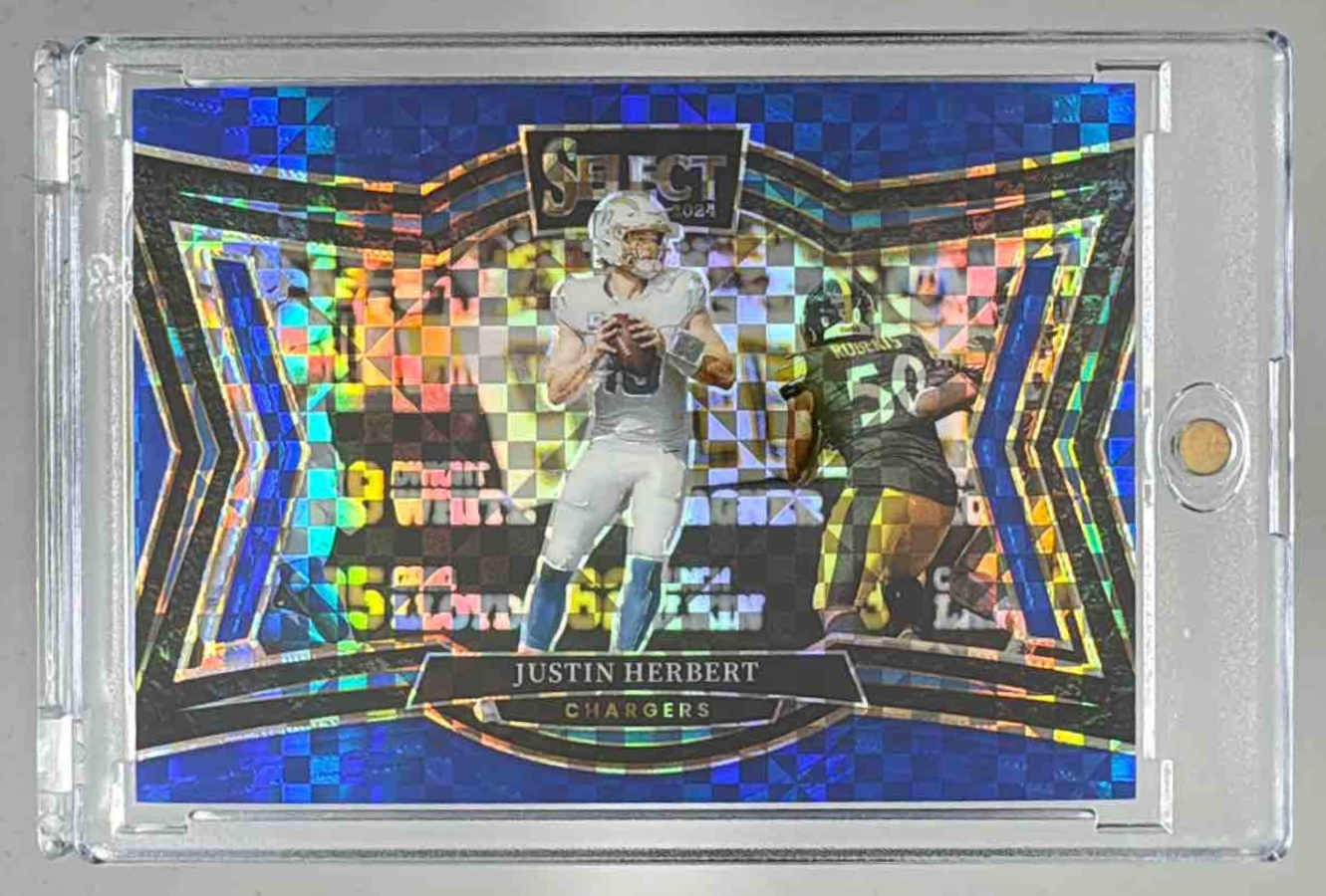 Card image for 2024 Panini Select Justin Herbert Field Blue Prizm /75 #461 Chargers