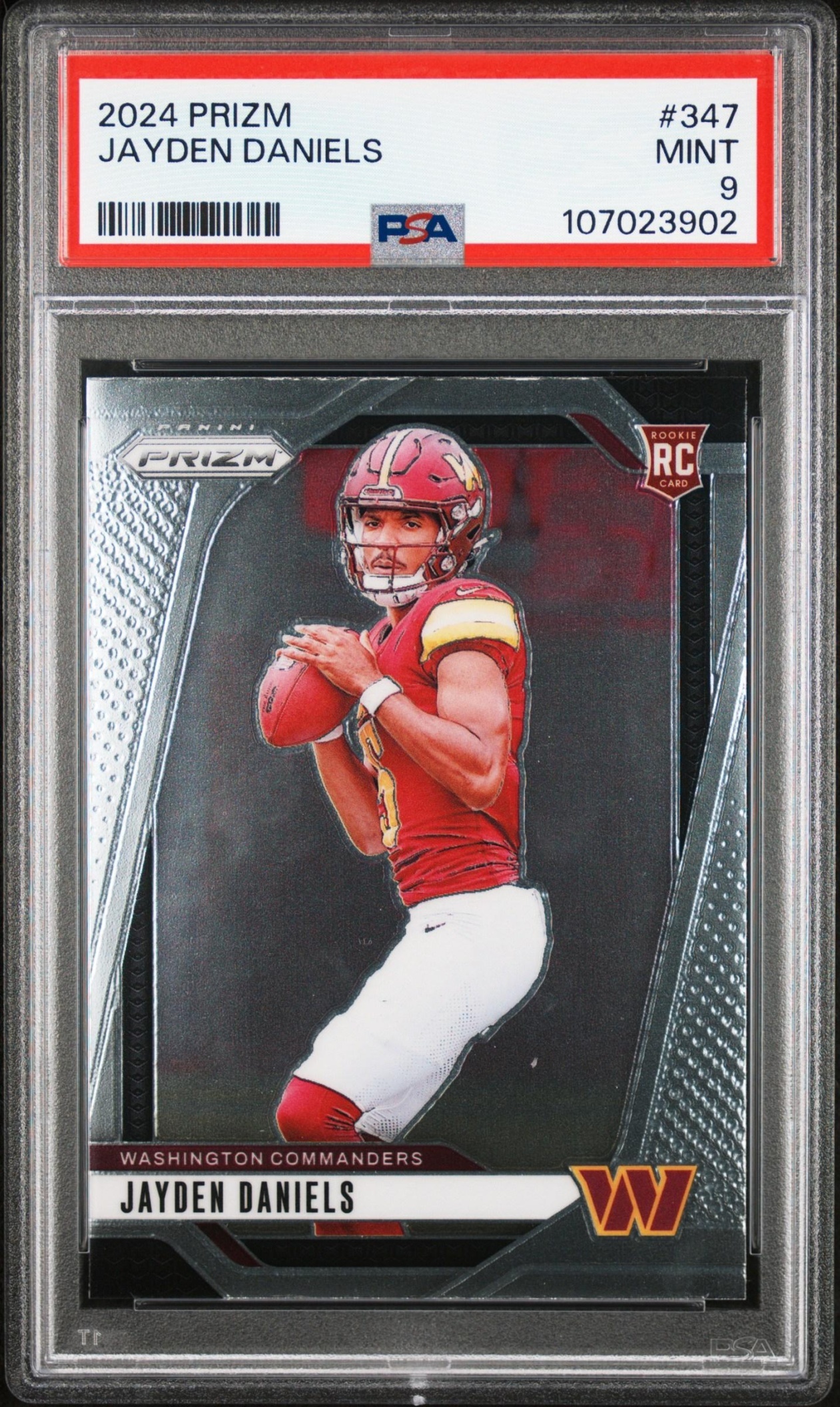 Card image for 2024 Panini Football Prizm Jayden Daniels #347 RC Washington Commanders