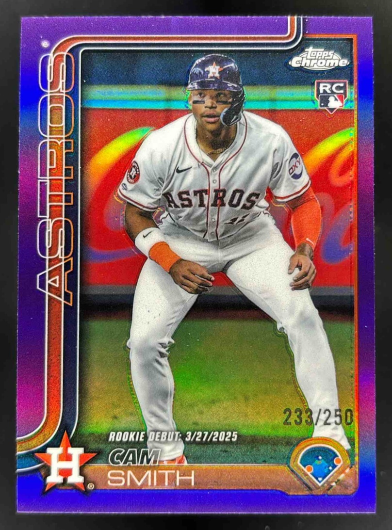 Card image for 2025 Topps Chrome Update Cam Smith Purple Refractor /250 #USC19 RC Astros