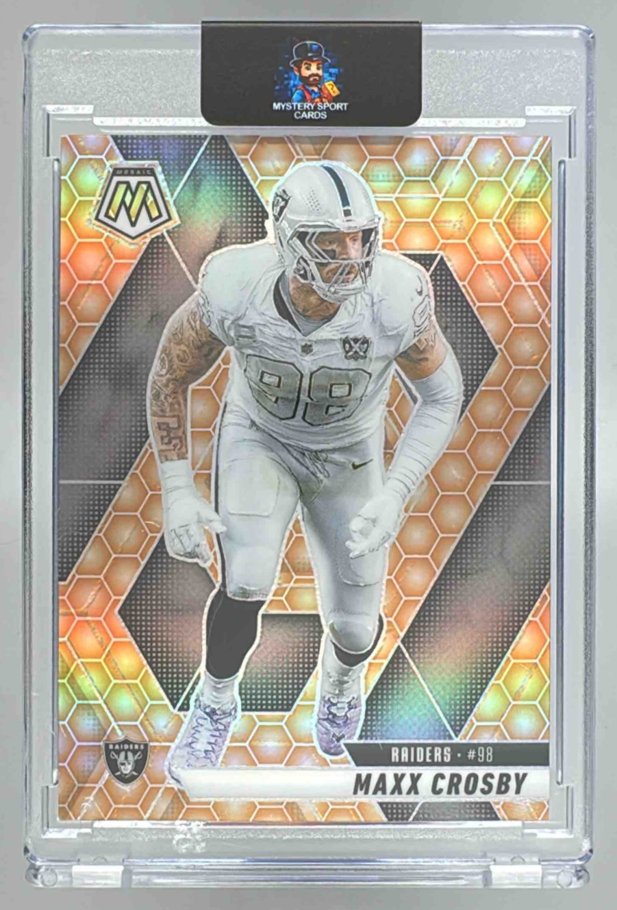 Card image for 2025 Panini Football Mosaic Maxx Crosby Honeycomb Prizm #249 Las Vegas Raiders