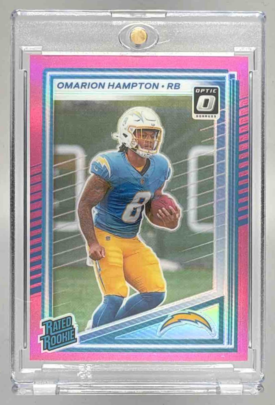 Card image for 2025 Panini Donruss Omarion Hampton Rated Rookie #303 RC Chargers