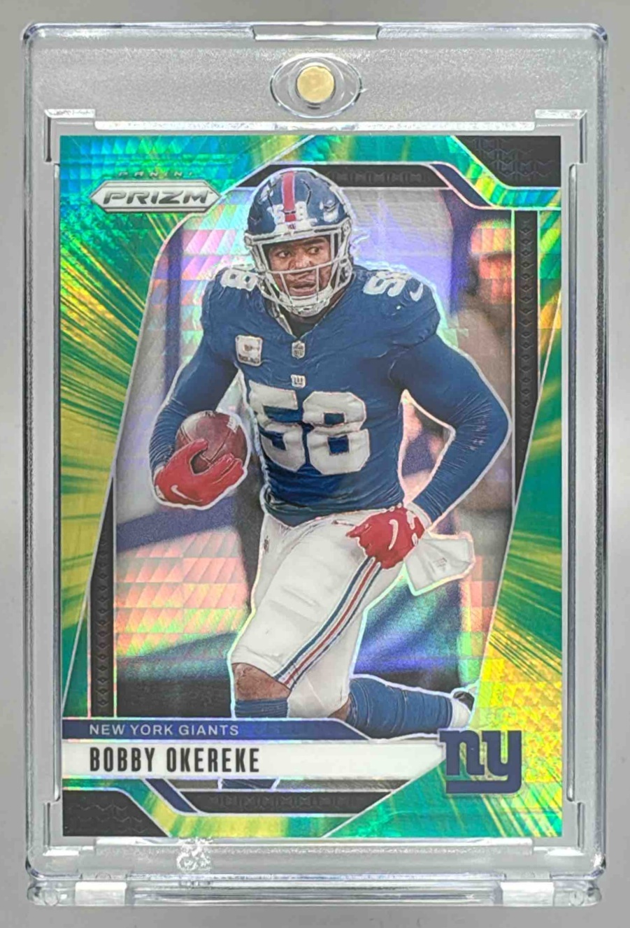 Card image for 2024 Panini Football Prizm Bobby Okereke Hyper /180 #216 New York Giants