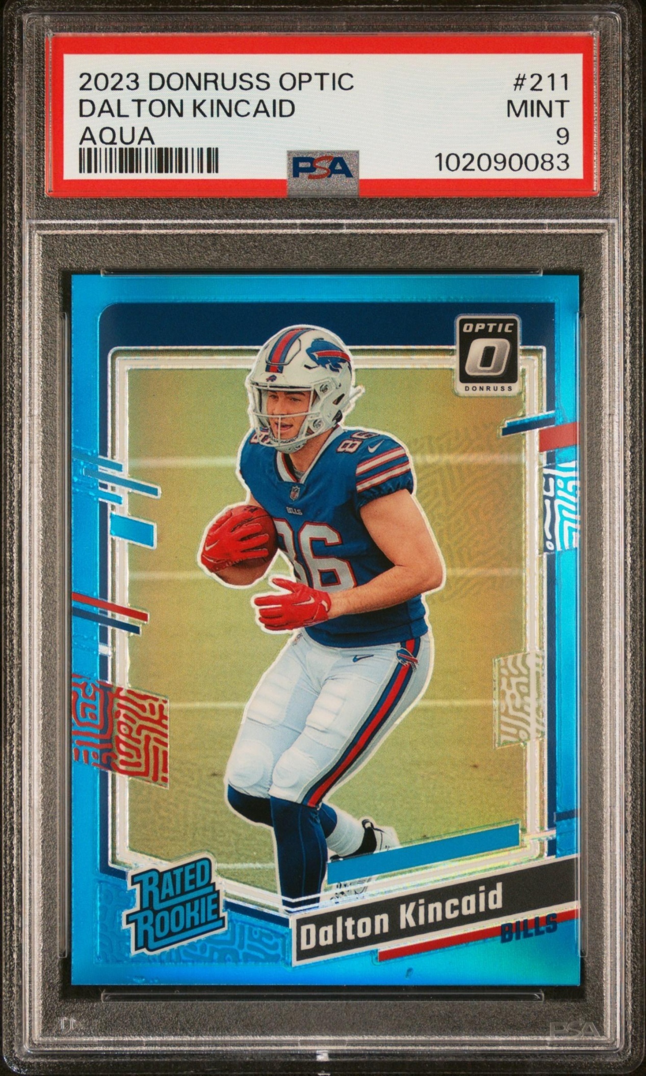 Card image for 2023 Panini Donruss Optic Dalton Kincaid Aqua Prizm /299 #211 RC Rated Rookie Bills