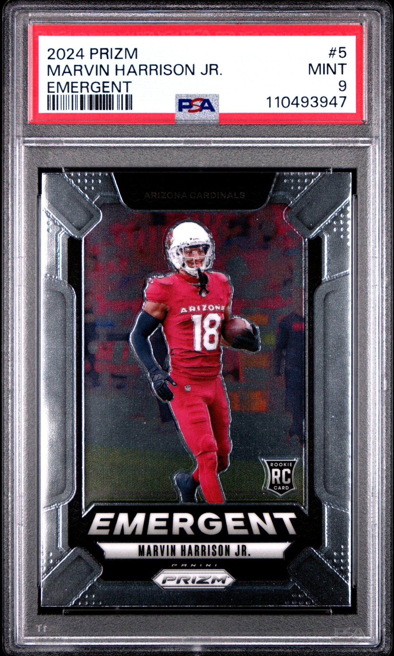 Card image for 2024 Panini Prizm Marvin Harrison Jr. Emergent Green #5 RC Cardinals