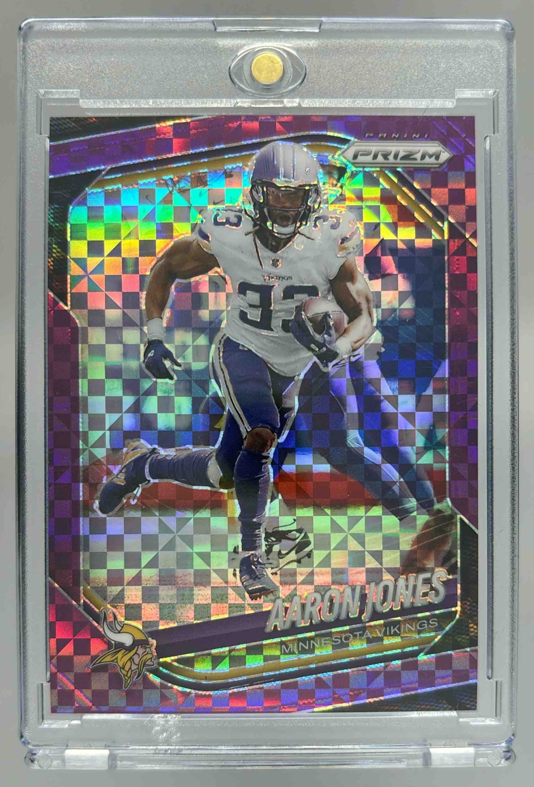 Card image for 2025 Panini Football Prizm Aaron Jones Purple Power /49 #7 Minnesota Vikings