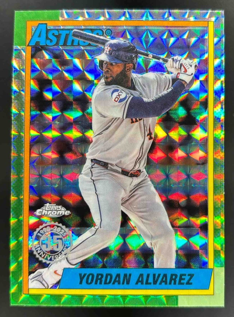 Card image for 2025 Topps Chrome Update Yordan Alvarez 1990 Geometric Refractor #90CU-7 Astros