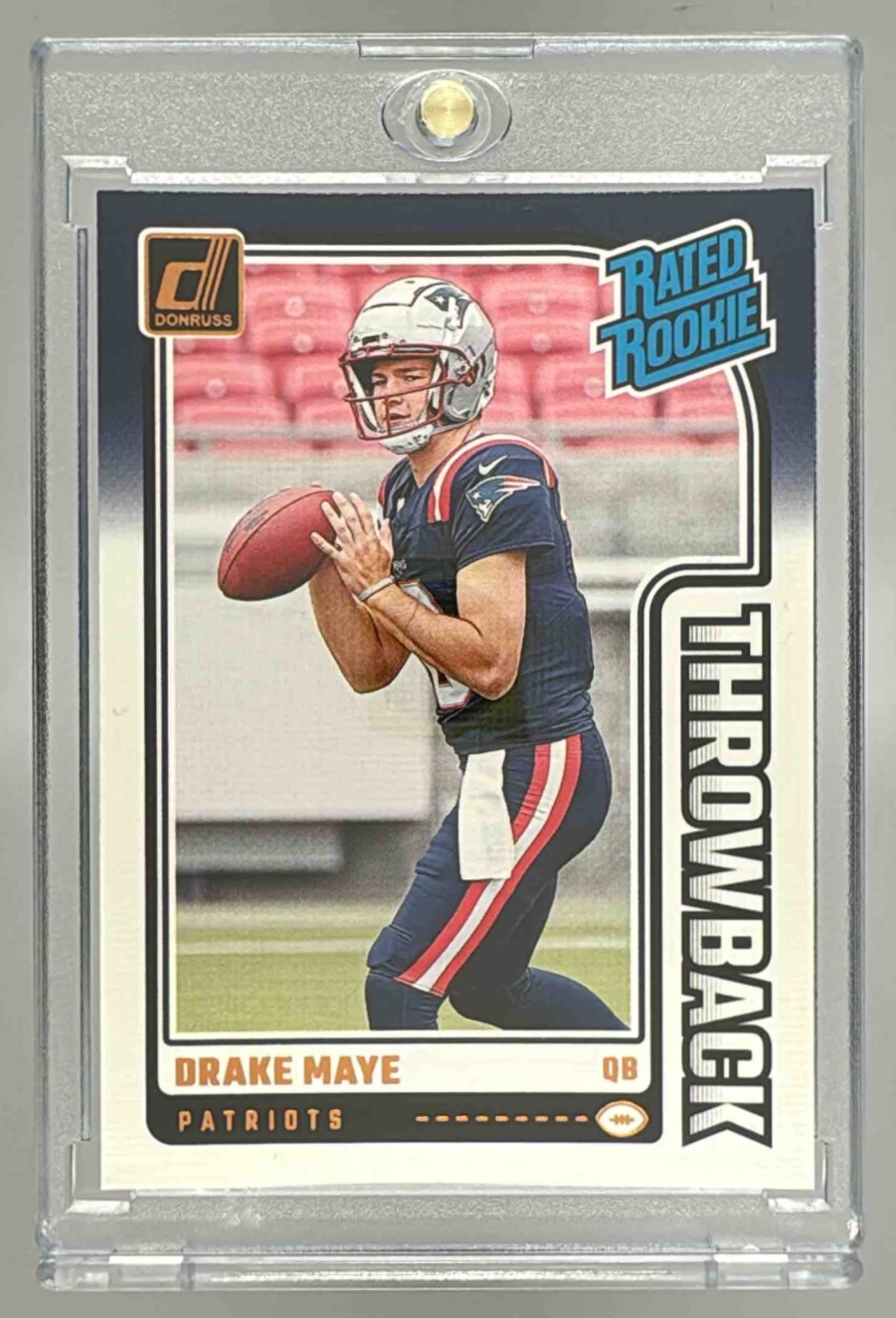 Card image for 2024 Panini Donruss Drake Maye Rated Rookie Throwback #49 Patriots