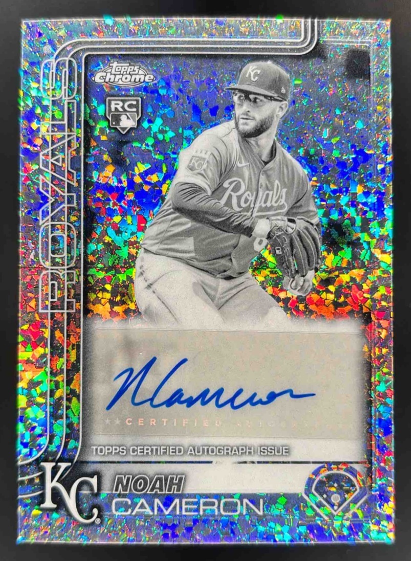 Card image for 2025 Topps Chrome Update Noah Cameron Auto Black & White Mini-Diamond Refractor