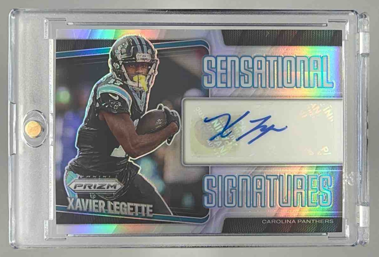 Card image for 2025 Panini Prizm Xavier Legette Sensational Signatures /149 #SEN-XLE Auto Panthers