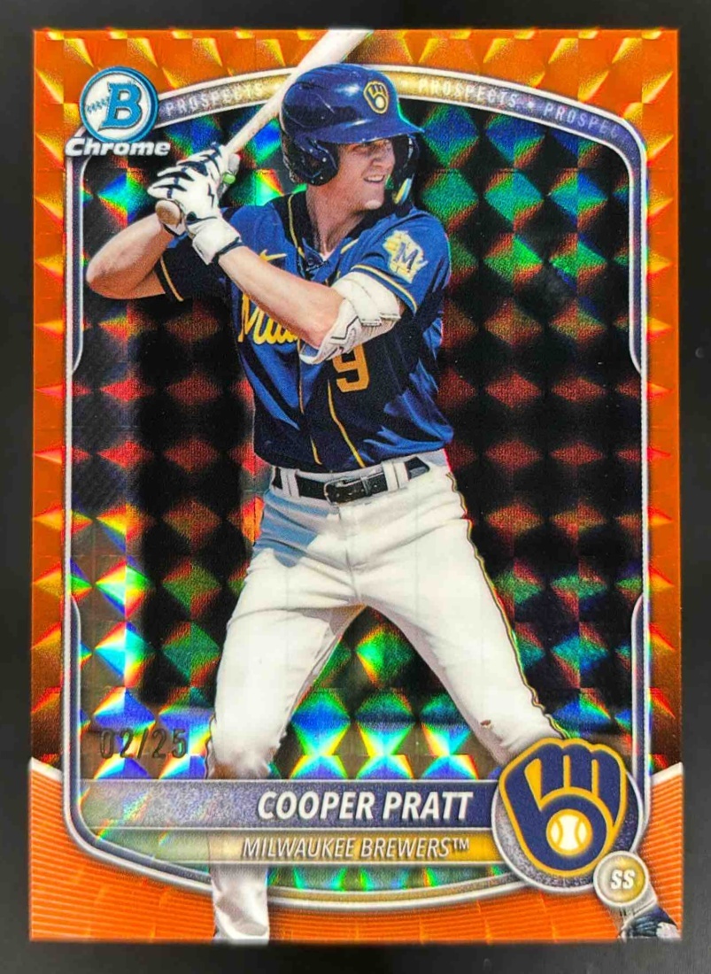 Card image for 2025 Bowman Draft Cooper Pratt Chrome Orange Geometric Refractor /25