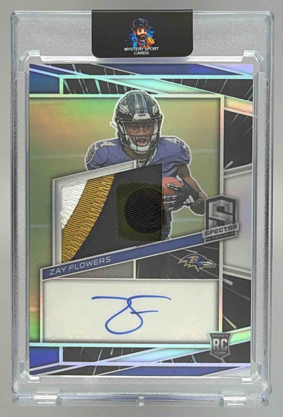 Card image for 2023 Panini Spectra Zay Flowers Hyper /60 #242 MEM Auto RC Ravens