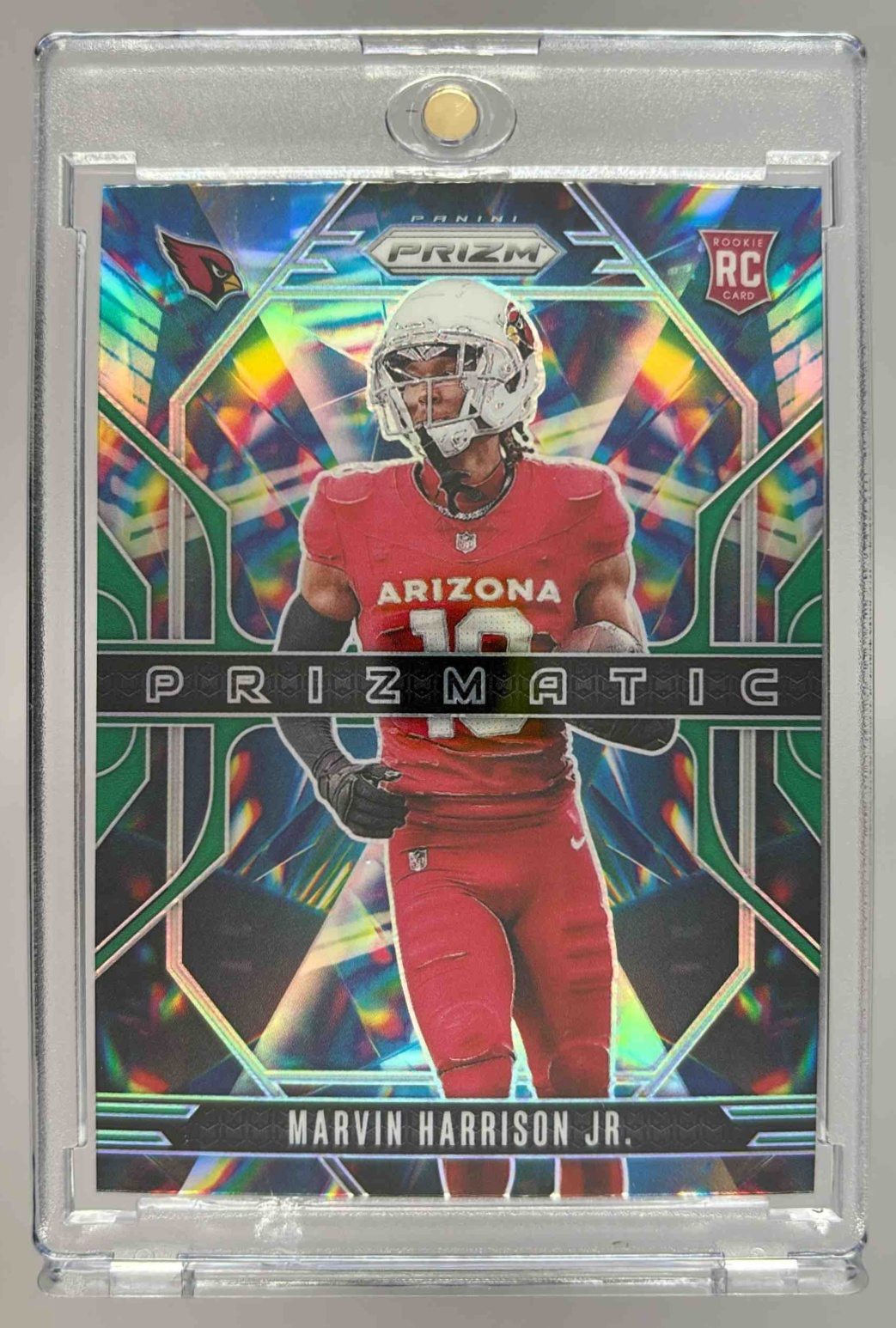 Card image for 2024 Panini Prizm Marvin Harrison Jr. Prizmatic Silver #12 RC Cardinals