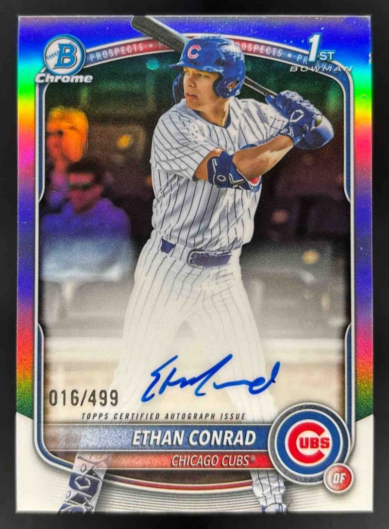 Card image for 2025 Bowman Draft Ethan Conrad Chrome Prospect Auto Refractor /499 #CPA-EC Cubs
