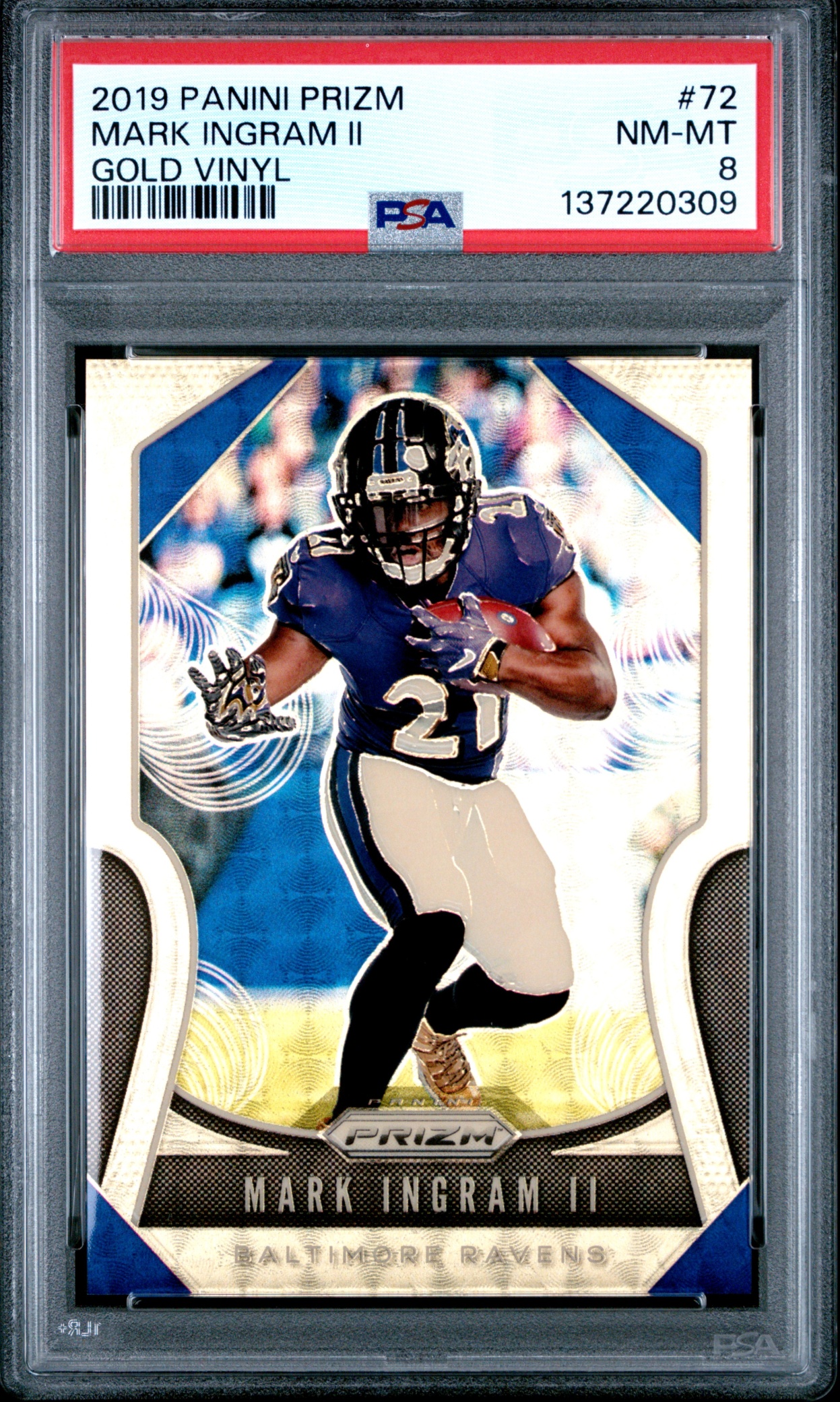 2019 Panini Prizm Mark Ingram II Gold Vinyl /5 #72 Ravens PSA 8