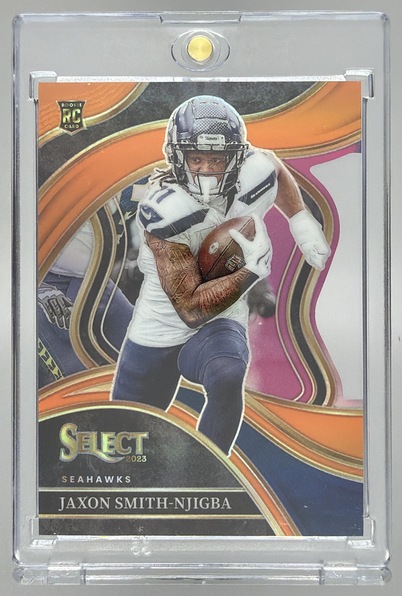 Card image for 2023 Panini Select Jaxon Smith-Njigba Orange Prizms Die Cut /399 #259 Club RC Seahawks