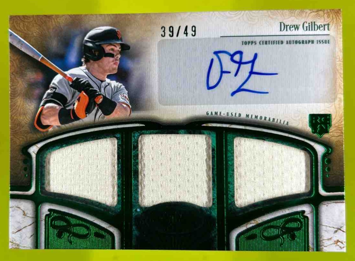 Card image for Drew Gilbert 2026 Topps Tier One Auto Relic Triple /49