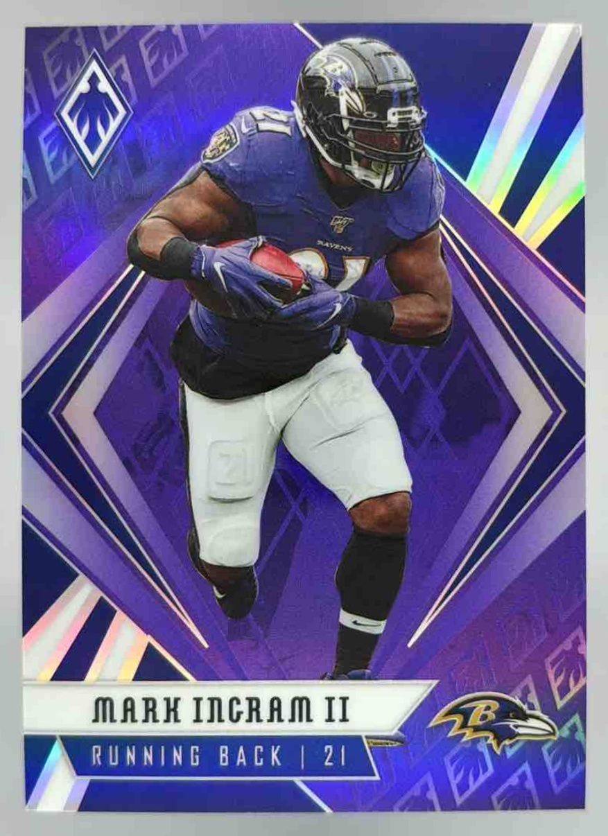 Card image for 2020 Panini Football Phoenix Mark Ingram II Purple /149 #62 Baltimore Ravens