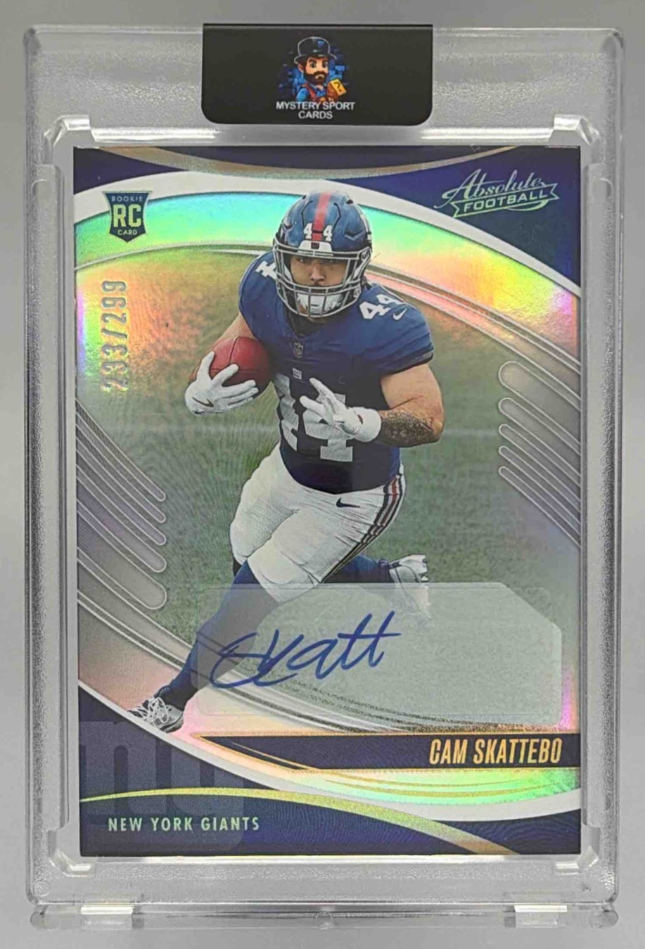 Card image for 2025 Panini Absolute Cam Skattebo Signature Rookies Spectrum /299 #110 RC Auto Giants