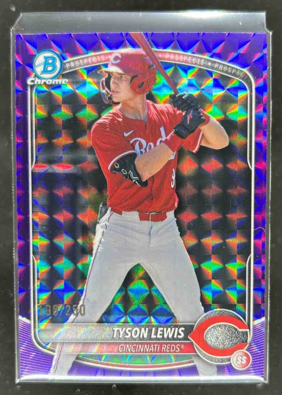 Card image for Tyson Lewis 2025 Bowman Draft Chrome Purple Geometric Refractor /250