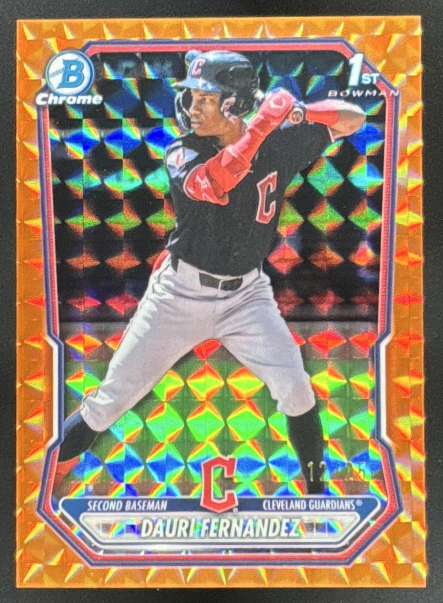 Card image for 2026 Bowman Dauri Fernandez Chrome Orange Geometric Refractor /25 1st Prospect