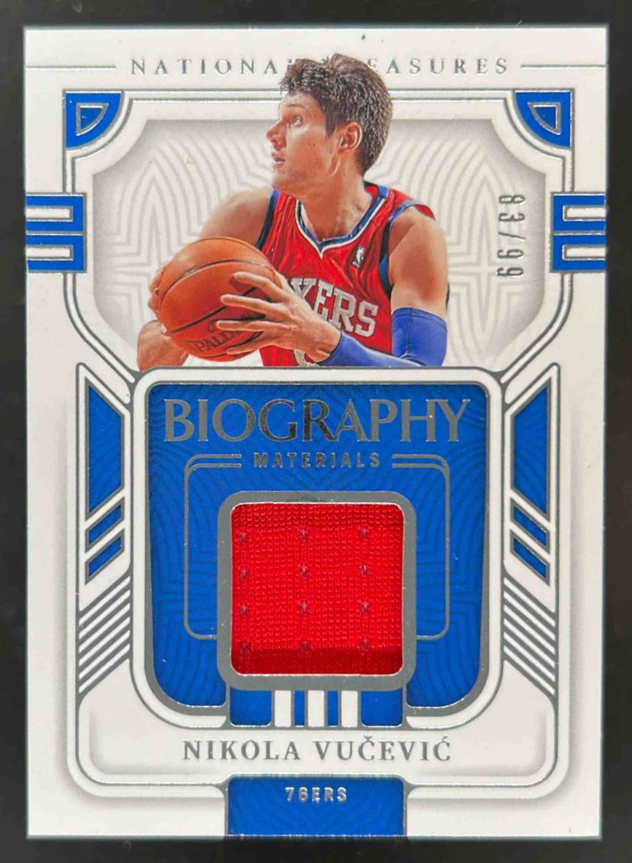Card image for 2022-23 Panini National Treasures Nikola Vucevic Biography Materials 83 /99 #BGM-VUC MEM