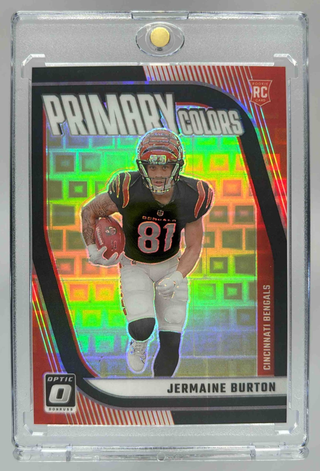 Card image for 2024 Panini Donruss Optic Jermaine Burton Rookie Primary Colors Black Pandora /25 #18 RC Bengals