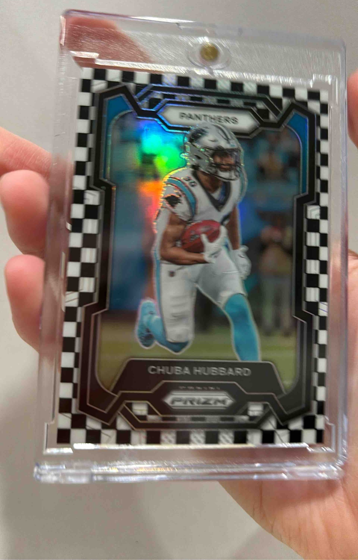 Card image for 2023 Panini Prizm Chuba Hubbard Black and White Checker #40 Panthers