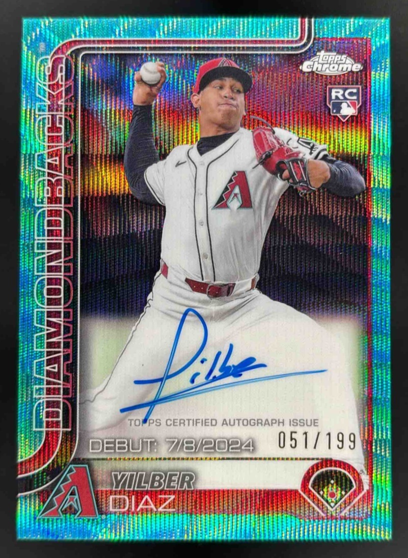 Card image for 2025 Topps Chrome Update Yilber Diaz Rookie Debut Auto Aqua Wave Refractor /199