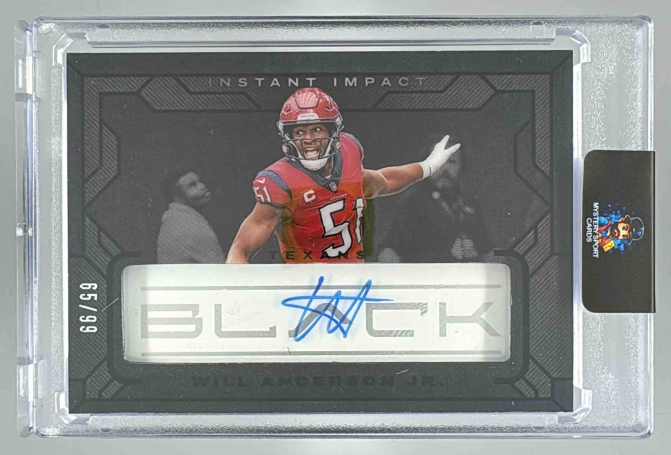 Card image for 2024 Panini Black Will Anderson Jr. Instant Impact Ink Royal /99 #III-WAN Auto Texans