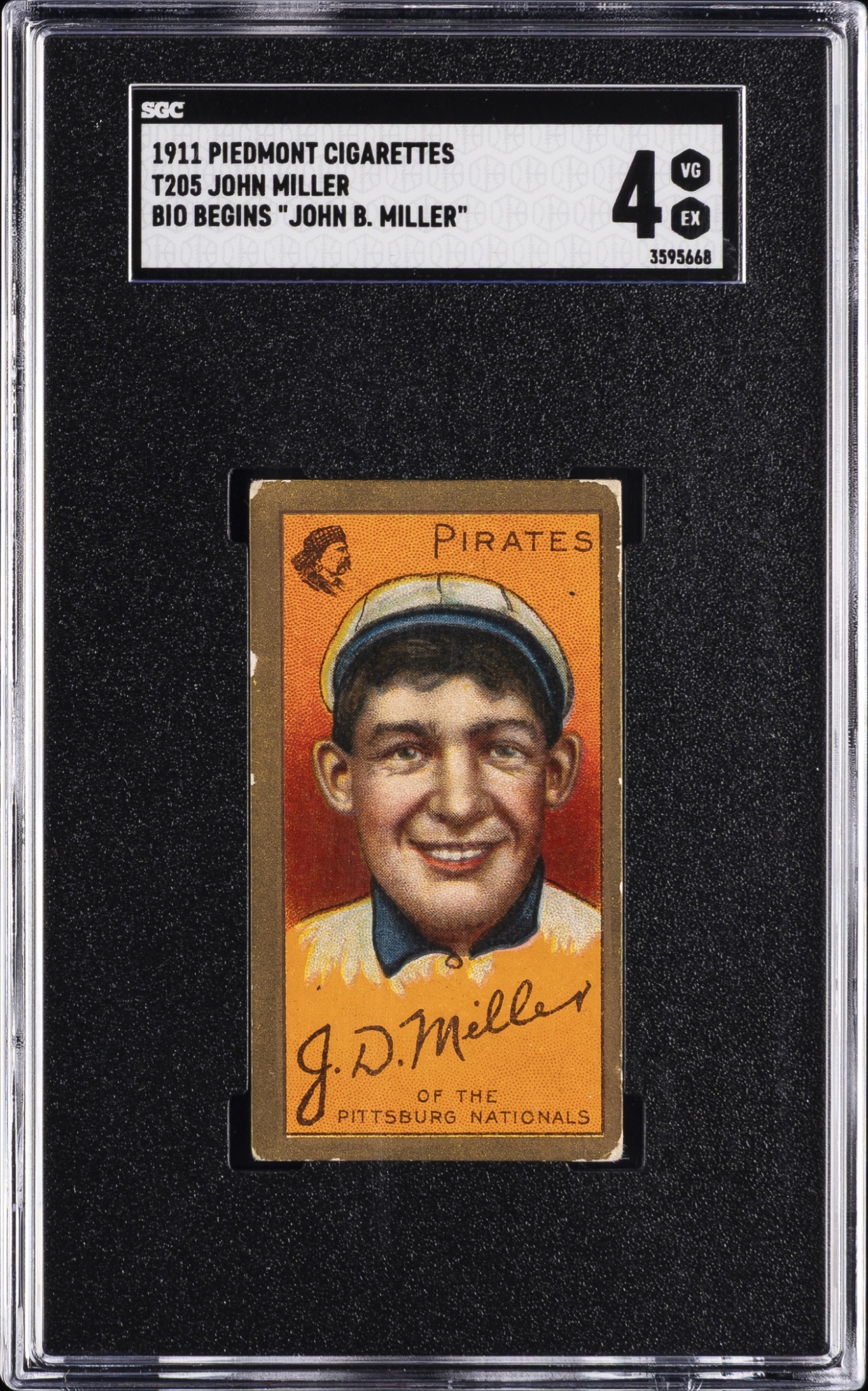 1911 T205 Gold Border Piedmont John Miller Pirates SGC 4