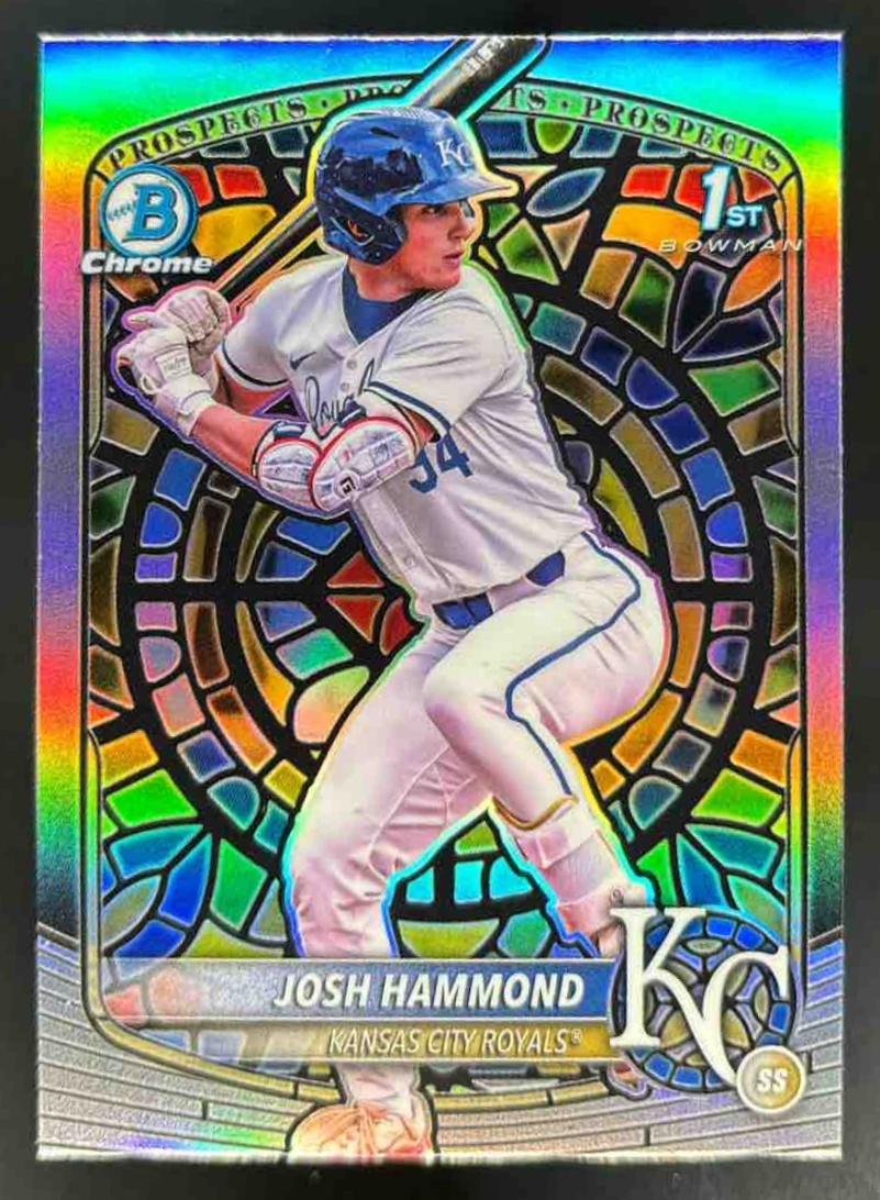 Card image for 2025 Bowman Draft Josh Hammond Chrome Etched In Glass Variation #BDC-185 Royals