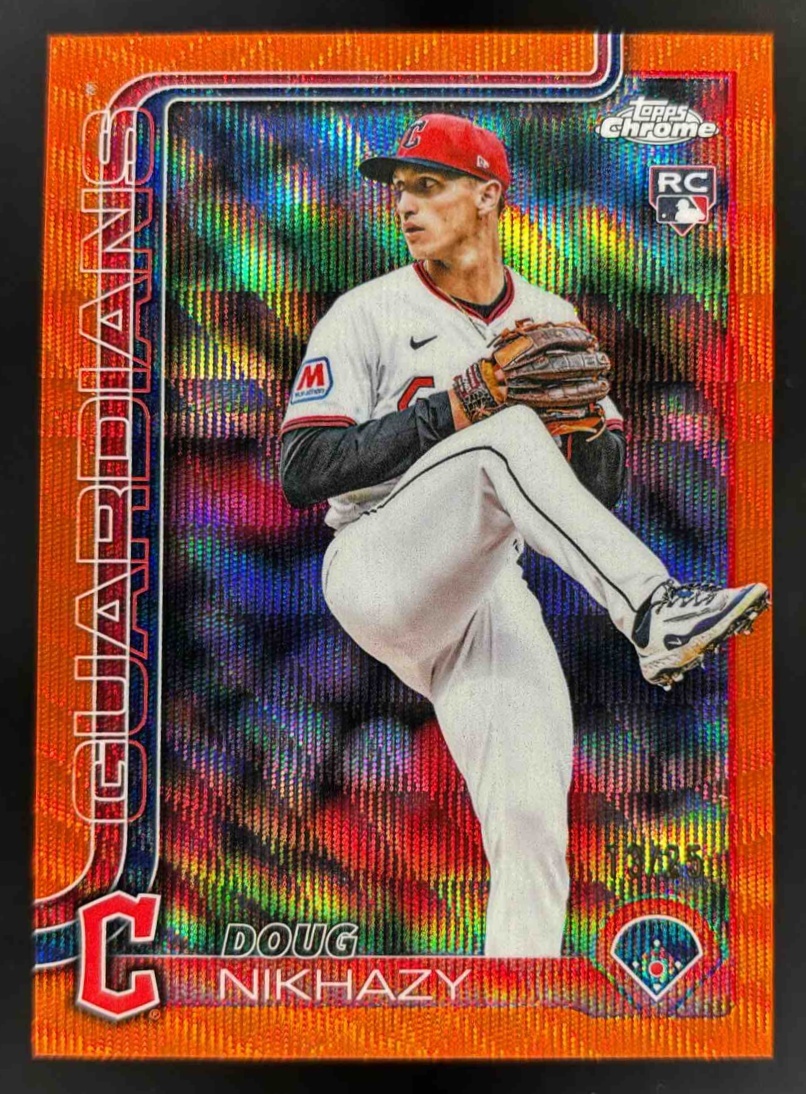 Card image for 2025 Topps Chrome Update Doug Nikhazy Orange Wave Refractor /25 RC