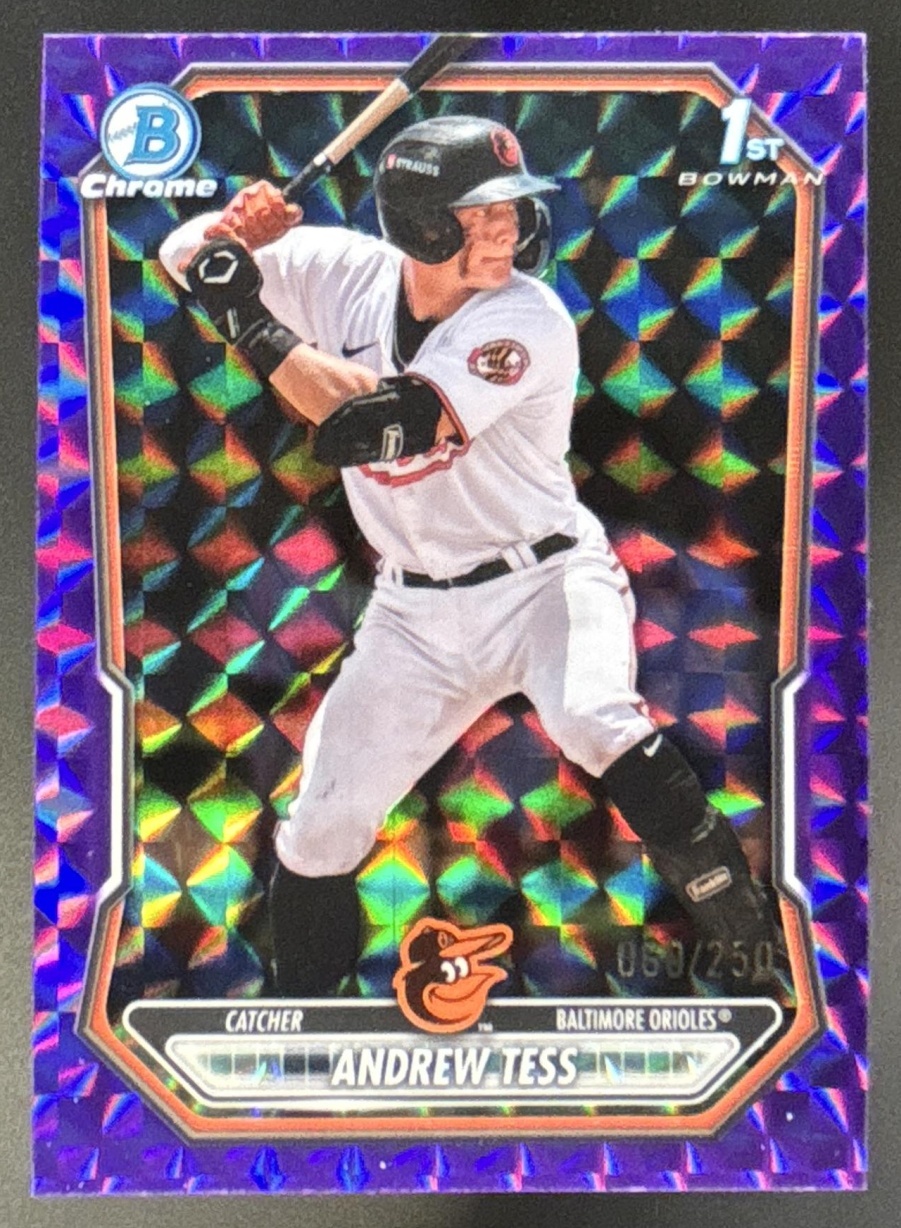 Card image for 2026 Bowman Andrew Tess Chrome Purple Geometric Refractor /250 1st Prospect