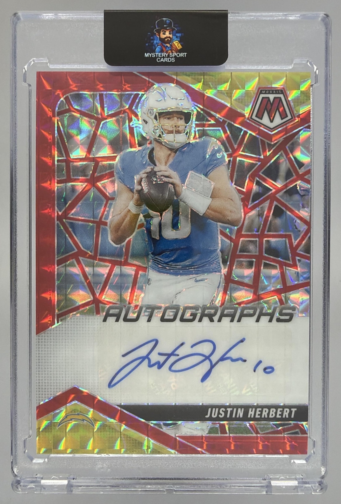 Card image for 2025 Panini Mosaic Justin Herbert Mosaic Auto #AMC-JHT Chargers