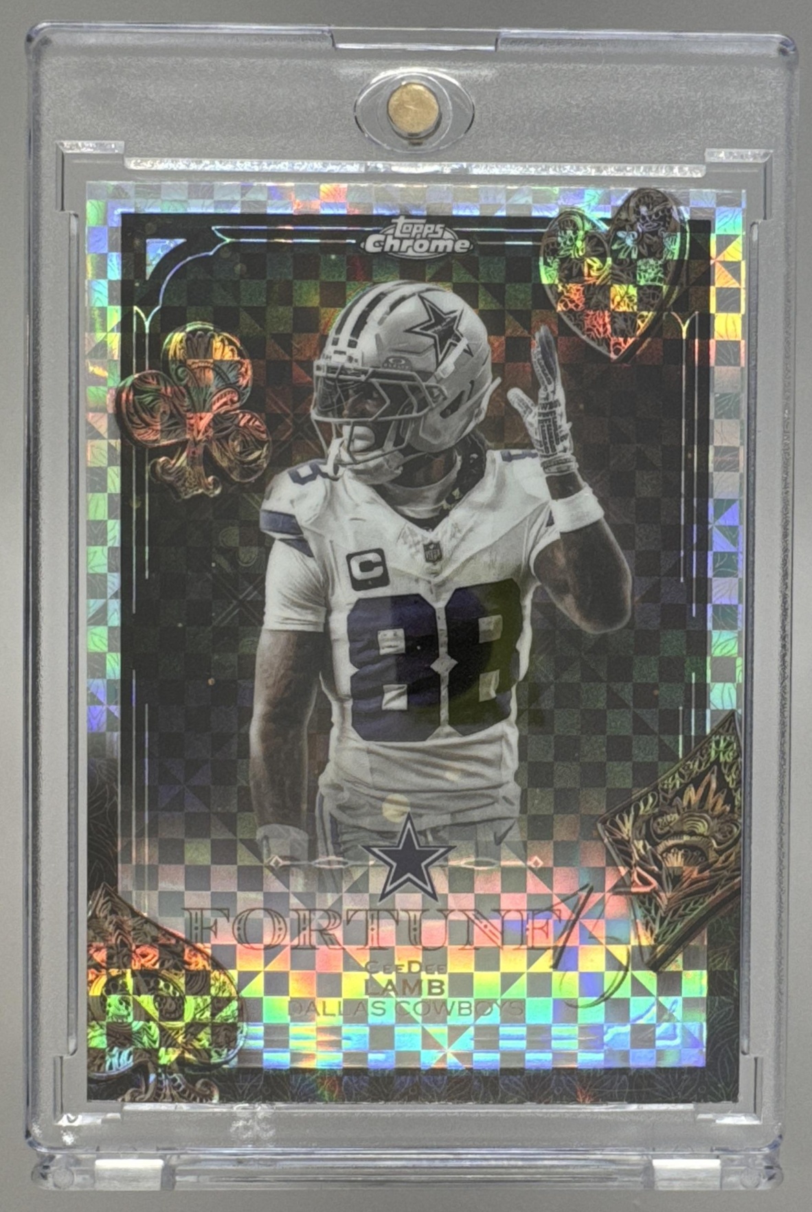 Card image for 2025 Topps Football Chrome CeeDee Lamb Fortune 15 #F15-9 Dallas Cowboys